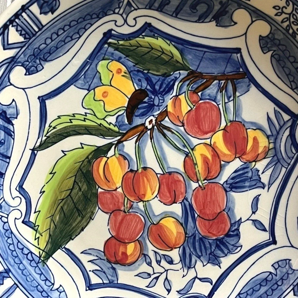 Vintage 1994 Cardinal Inc Chateau Cherry Butterfly Blue White Ceramic Plate 8